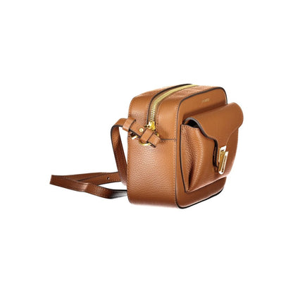 Coccinelle Brown Leather Women Handbag with adjustable strap and external twist closure pocket, showcasing Italian sophistication and style.