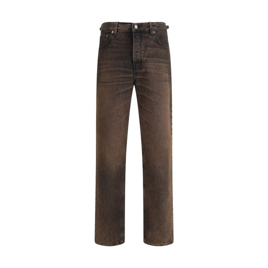 Haikure Brown Cotton Relaxed Fit Jeans with button closure and adjustable side straps for AW25 season.