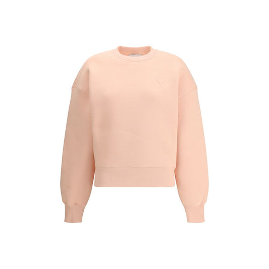 Front view of Ami Paris Multicolor Cotton Sweatshirt showcasing elegant design with Ami de Coeur logo embossing on peach brushed fabric.