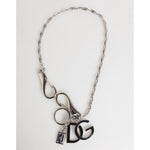 Dolce & Gabbana Silver DG Logo Key Holder Keychain Bag Charm Keyring with metal chain and black logo charms.