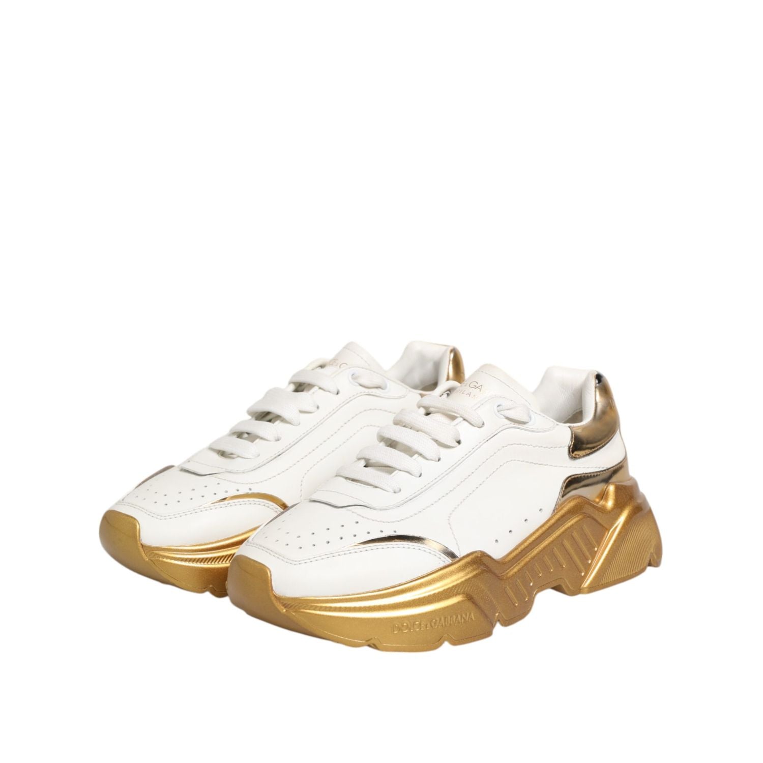 Dolce & Gabbana White Gold DAYMASTER Leather Sneakers Womens Shoes