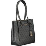 Guess Jeans Black Polyethylene Women Handbag with dual handles and multiple pockets shown in side view.