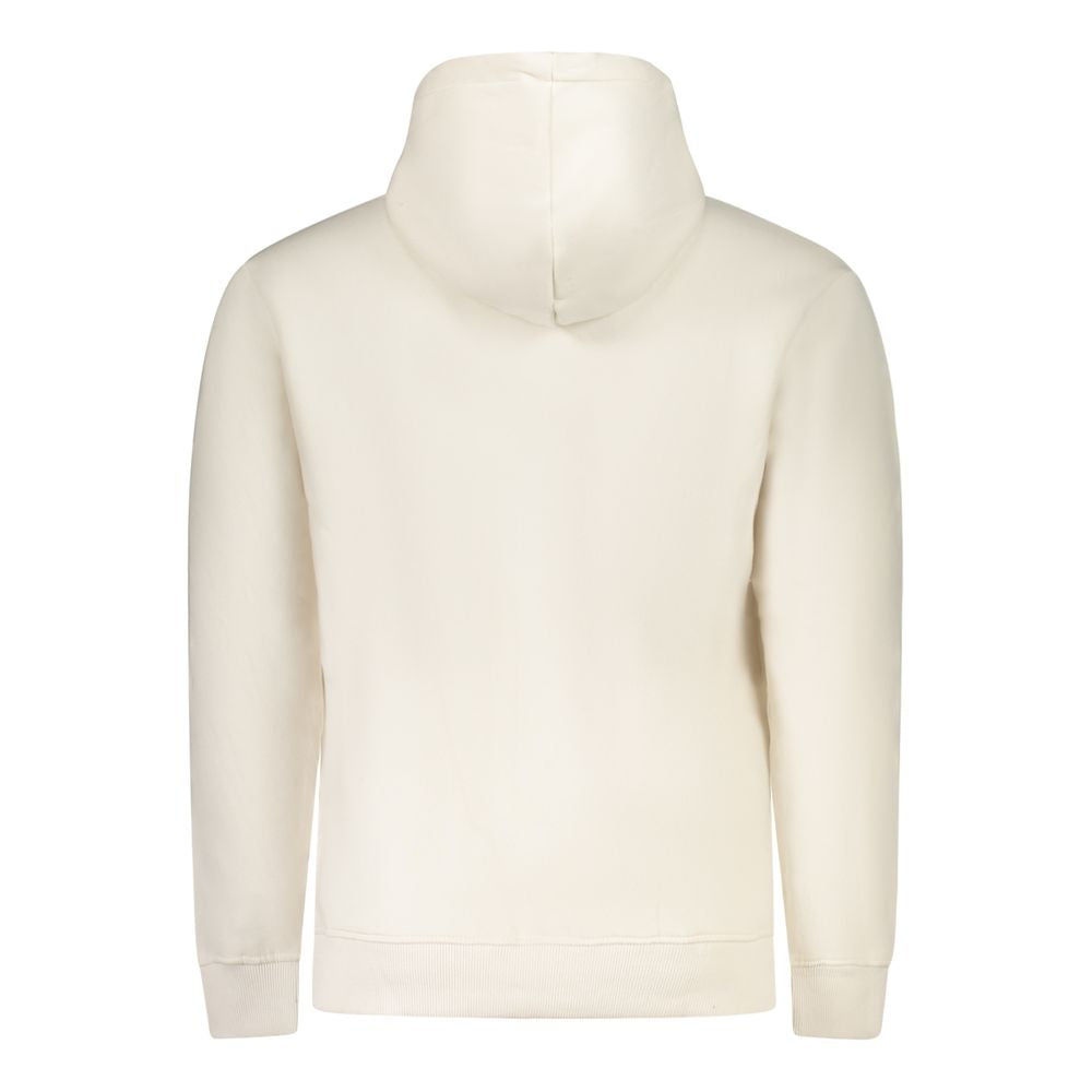 Back view of Pepe Jeans White Cotton Men Sweater hoodie showing hood and classic design for casual style.