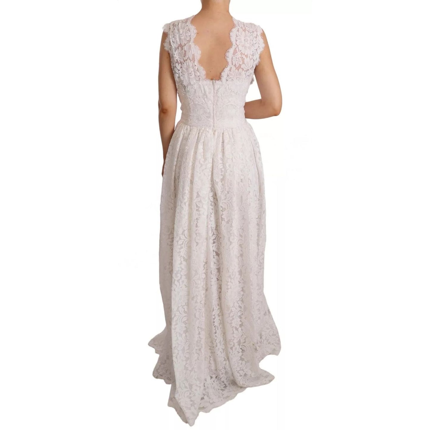 Dolce & Gabbana White Flower Lace Corsage Long Maxi Dress