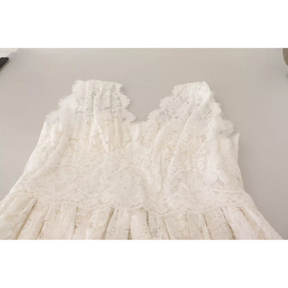 Dolce & Gabbana White Flower Lace Corsage Long Maxi Dress