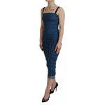 Dolce & Gabbana Blue Mesh Trim Ruched Tulle Sheath Dress