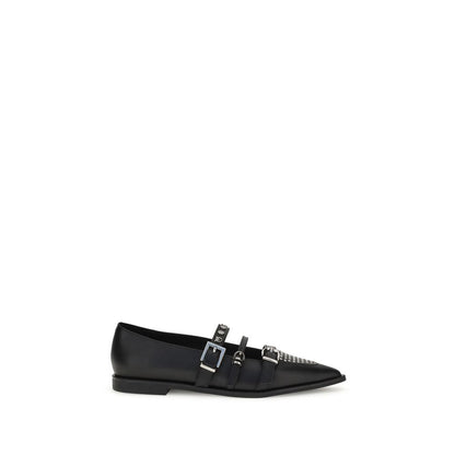 PINKO Black Calf Leather Bos Taurus Ballet Flats