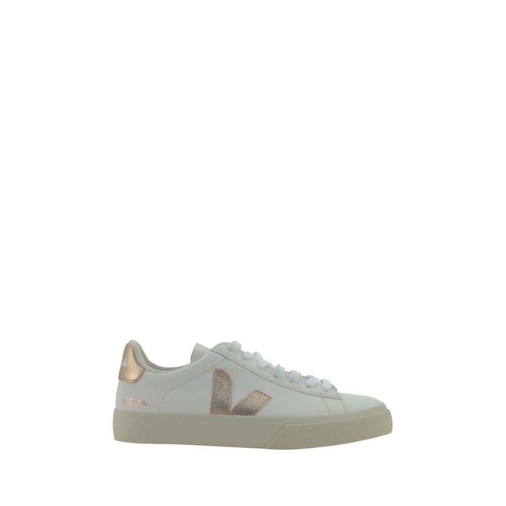 Veja White Calf Leather Bos Taurus Low Top Sneakers with contrasting logo, lace-up, and rubber sole. Stylish and sustainable footwear option.