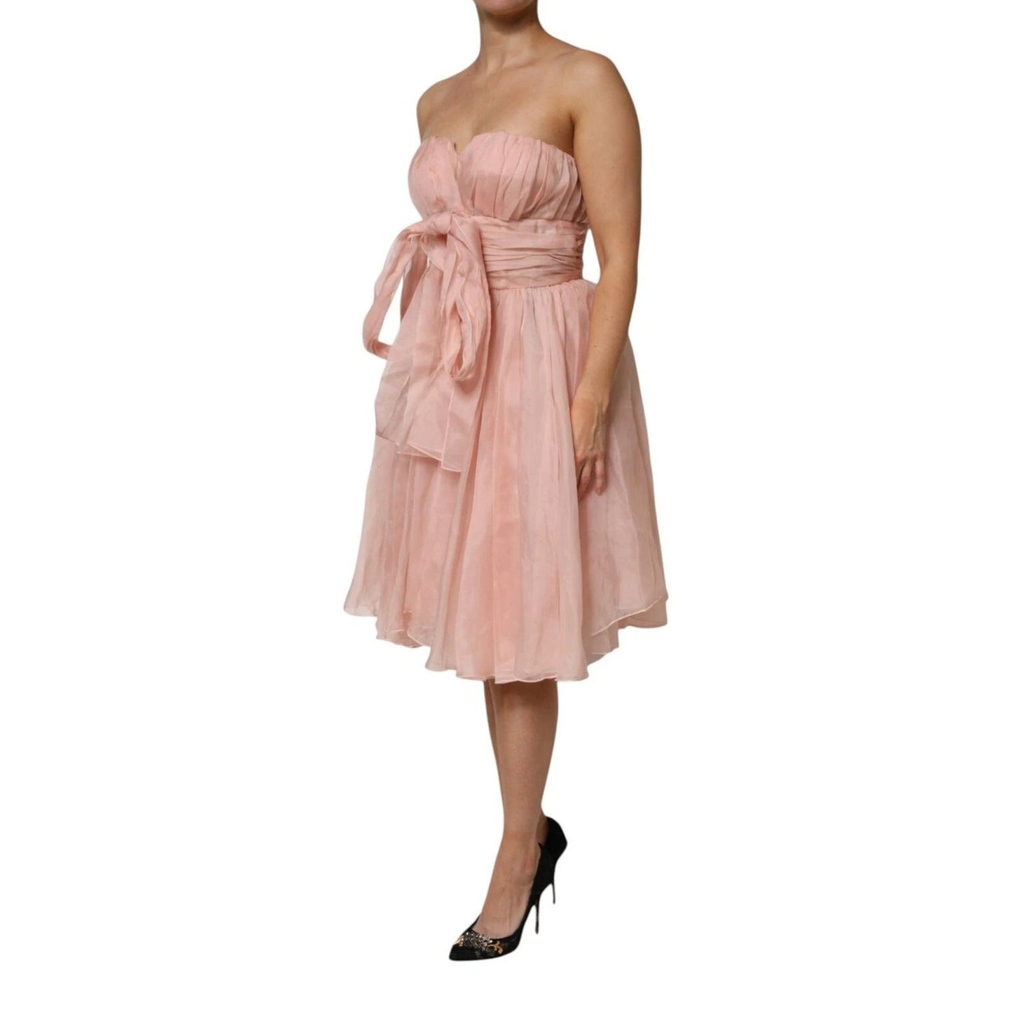 Dolce & Gabbana Pink Silk Chiffon A-line Pleated Midi Dress DR81480-42
