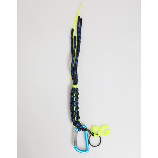 Dolce & Gabbana Blue Yellow Leather Tape String DG Logo Keychain Keyring