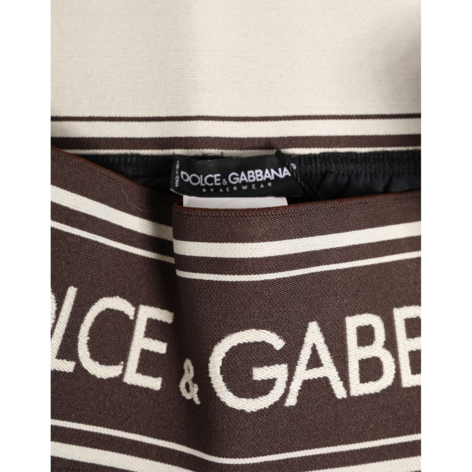 Dolce & Gabbana Brown Polyester Logo Elastic Waistband Swimwear
