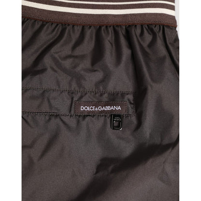 Dolce & Gabbana Brown Polyester Logo Elastic Waistband Swimwear