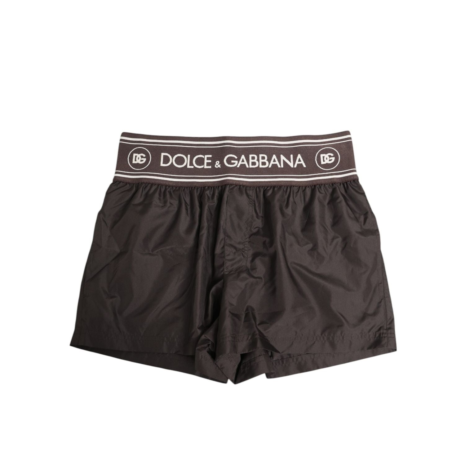 Dolce & Gabbana Brown Polyester Logo Elastic Waistband Swimwear