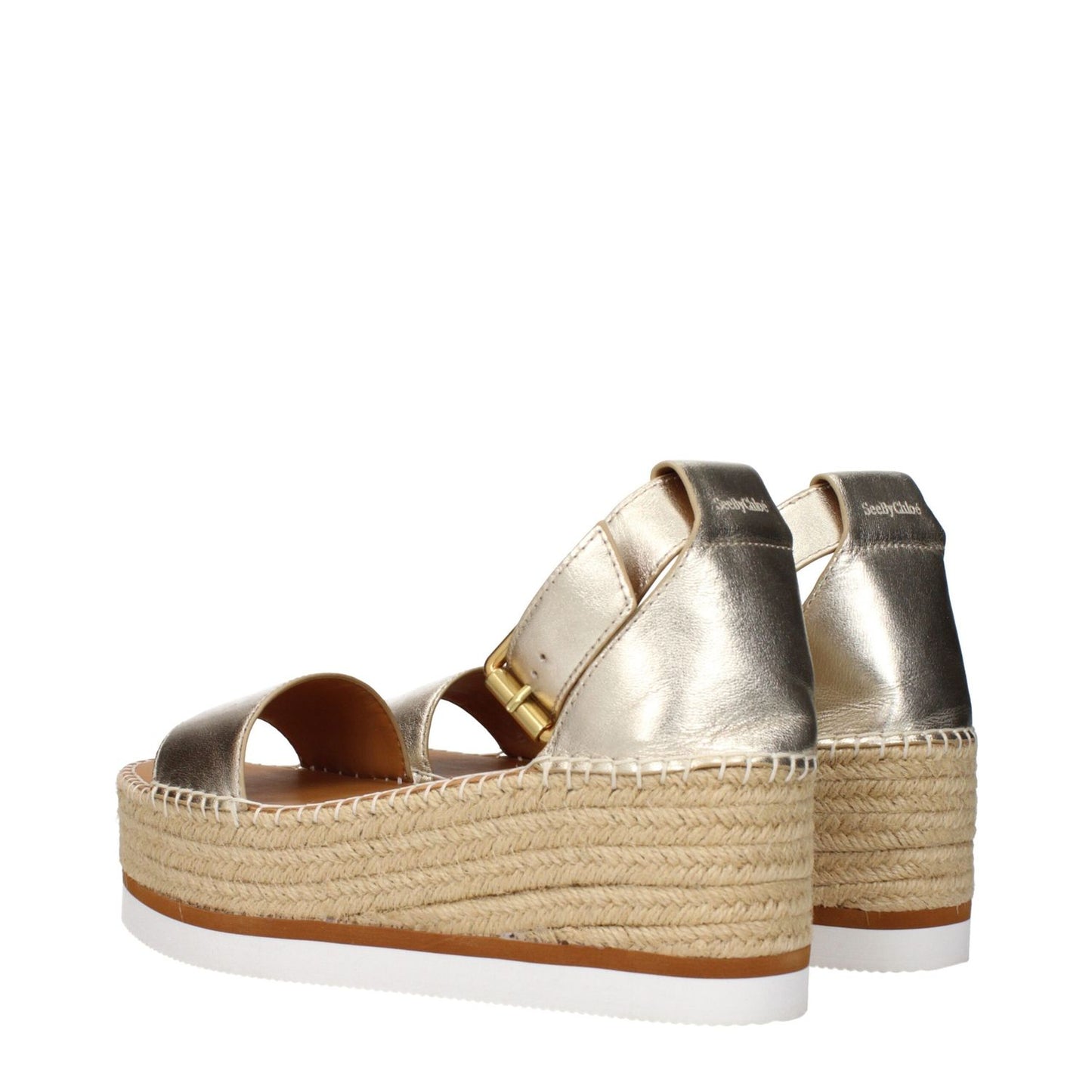 See By Chloé Gold Leather Wedge Sandals
