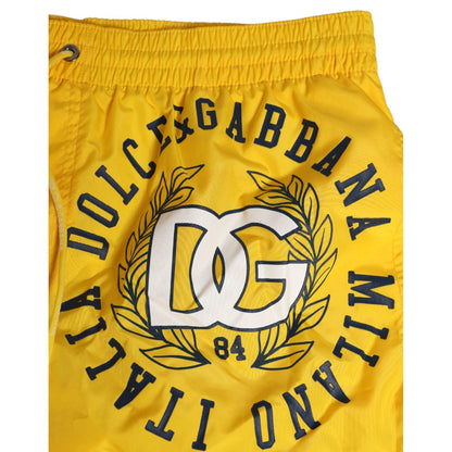 Dolce & Gabbana Yellow Nylon Logo Print Men Boxer Short Swimwear