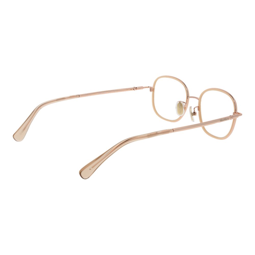 Max Mara Rose Gold Women Glasses Frame - full-rim style, metal frame, demo lenses, elegant rose gold color, round design.