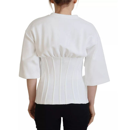 Dolce & Gabbana White Cotton Corset Stretch Top  T-shirt