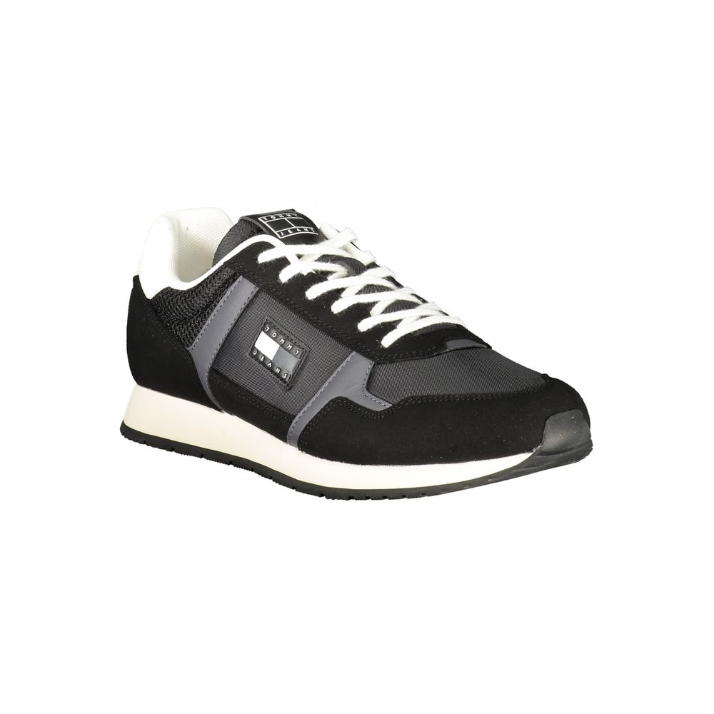 Tommy Hilfiger Black Polyester Men Sneaker with contrasting details and iconic logo design.