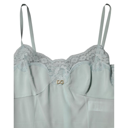 Dolce & Gabbana Light Blue Silk Lace Midi Bodycon Slip Dress