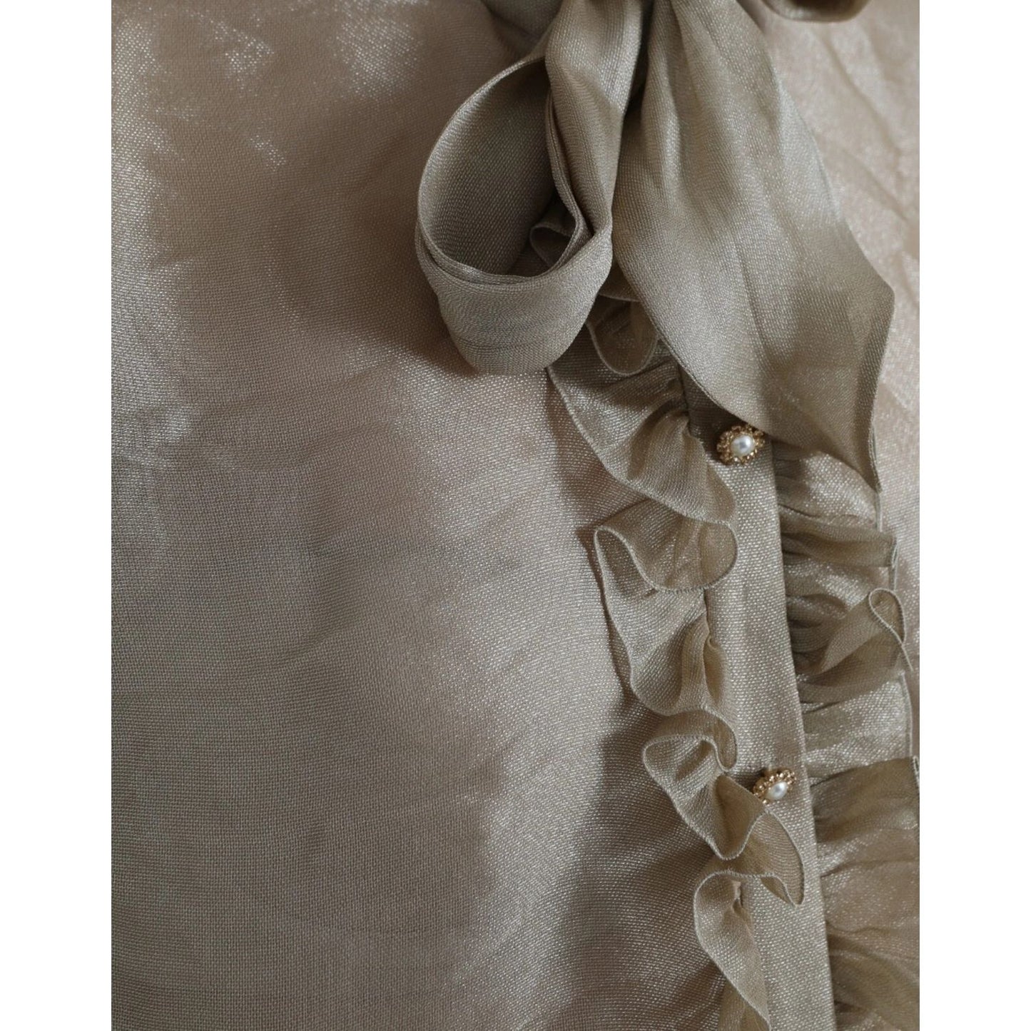 Dolce & Gabbana Gold Ascot Collar Ruffles Blouse Top
