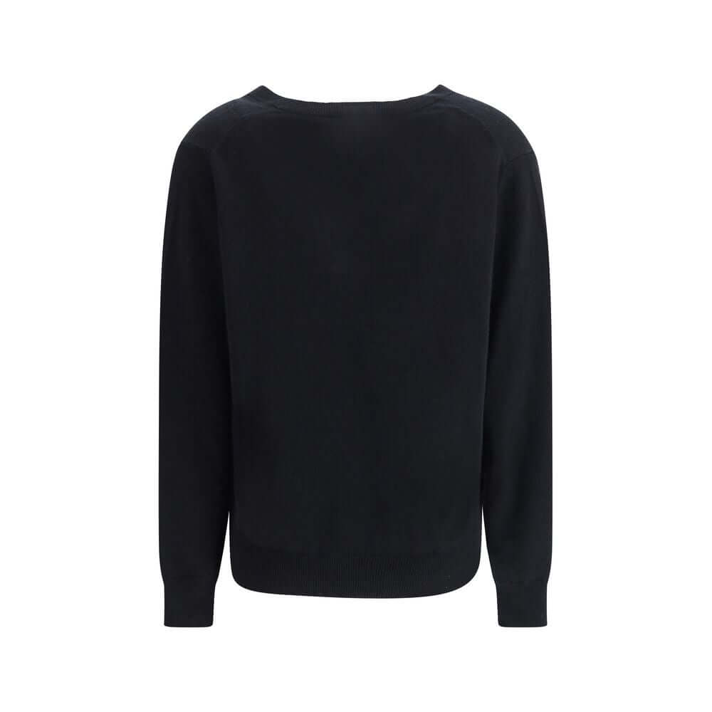 Back view of Allude Cashmere Sweater in black, featuring a ribbed hem, cuffs, and a modern fit with dropped shoulders. Ideal for AW25 season.