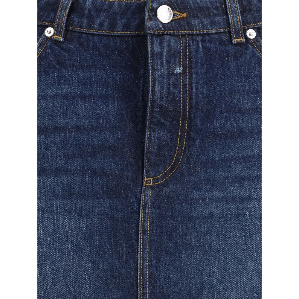 Dolce & Gabbana Blue Cotton Mini Skirt with frayed hem, classic five-pocket design, front zipper closure and back logo plaque detail.