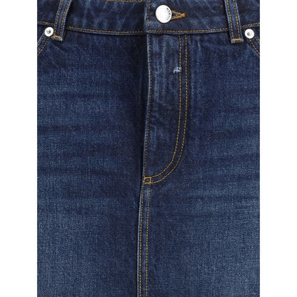 Dolce & Gabbana Blue Cotton Mini Skirt with frayed hem, classic five-pocket design, front zipper closure and back logo plaque detail.