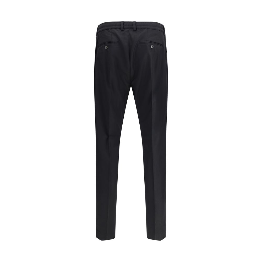 Back view of Cruna Black Fleece Wool Dress Pants with buttoned waist and straight-leg silhouette.