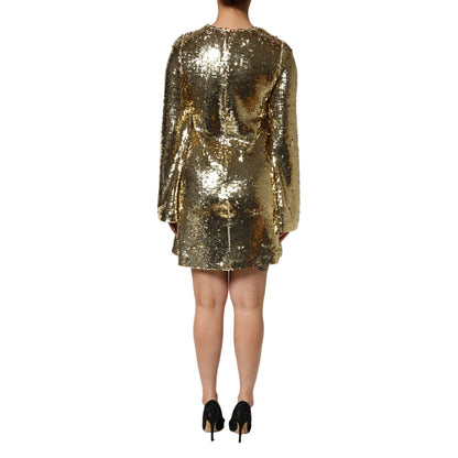 Dolce & Gabbana Gold Sequin Long Sleeve Mini Dress