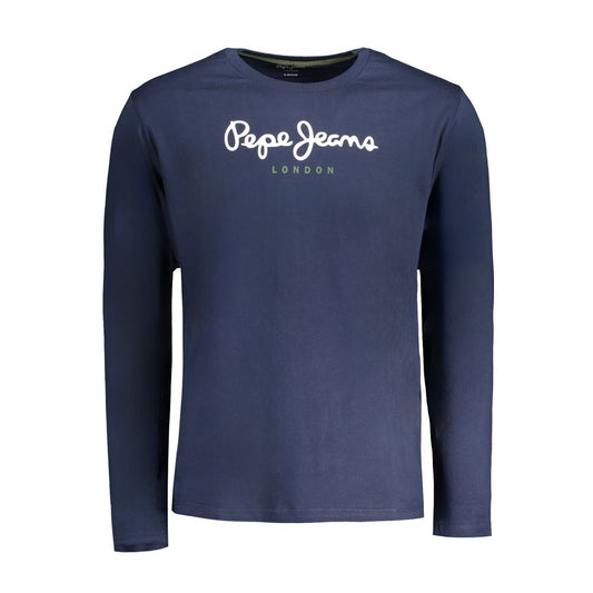 Pepe Jeans Blue Cotton T-Shirt, long-sleeved, regular fit, crew neck with logo print, made from 100% sustainable cotton