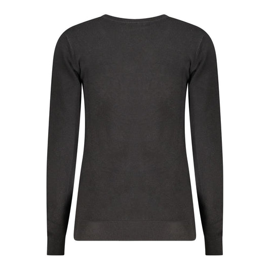 Back view of Guess Jeans Black Viscose Women Sweater with chic design and long sleeves, perfect for stylish outfits.