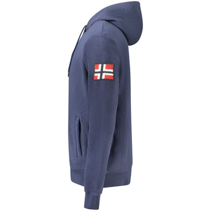 Norway 1963 Blue Polyester Men's Hooded Sweater with Norwegian flag on sleeve - plush, stylish long-sleeved fleece sweatshirt