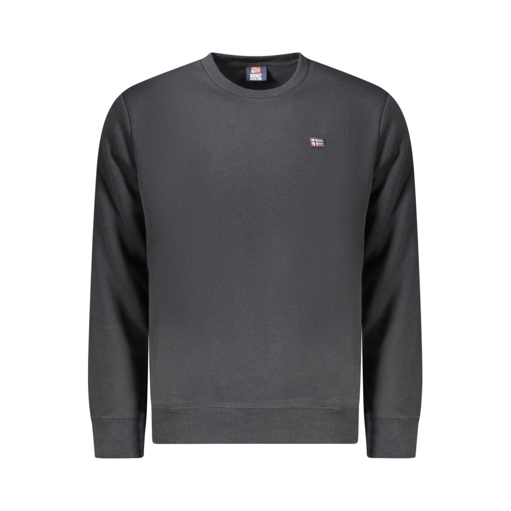 Norway 1963 Black Cotton Men Sweater with crew neck and edgy applique logo, crafted for comfort and style.