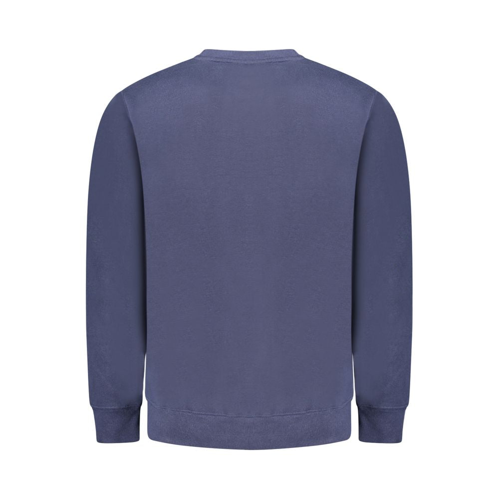 Back view of Norway 1963 Blue Cotton Men Sweater, luxurious crew neck with vintage logo appliqué on rich blue cotton blend.