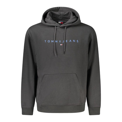 Tommy Hilfiger Black Cotton Men Hoodie with logo and pocket, front view