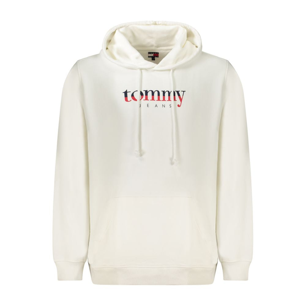 Tommy Hilfiger White Cotton Men Sweater with hood and logo, featuring sleek pocket design, eco-friendly fashion, and casual sophistication.
