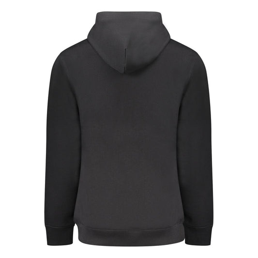 Back view of Tommy Hilfiger Black Cotton Men Sweater with hood, made from 95% regenerative cotton, featuring classic comfort and style.