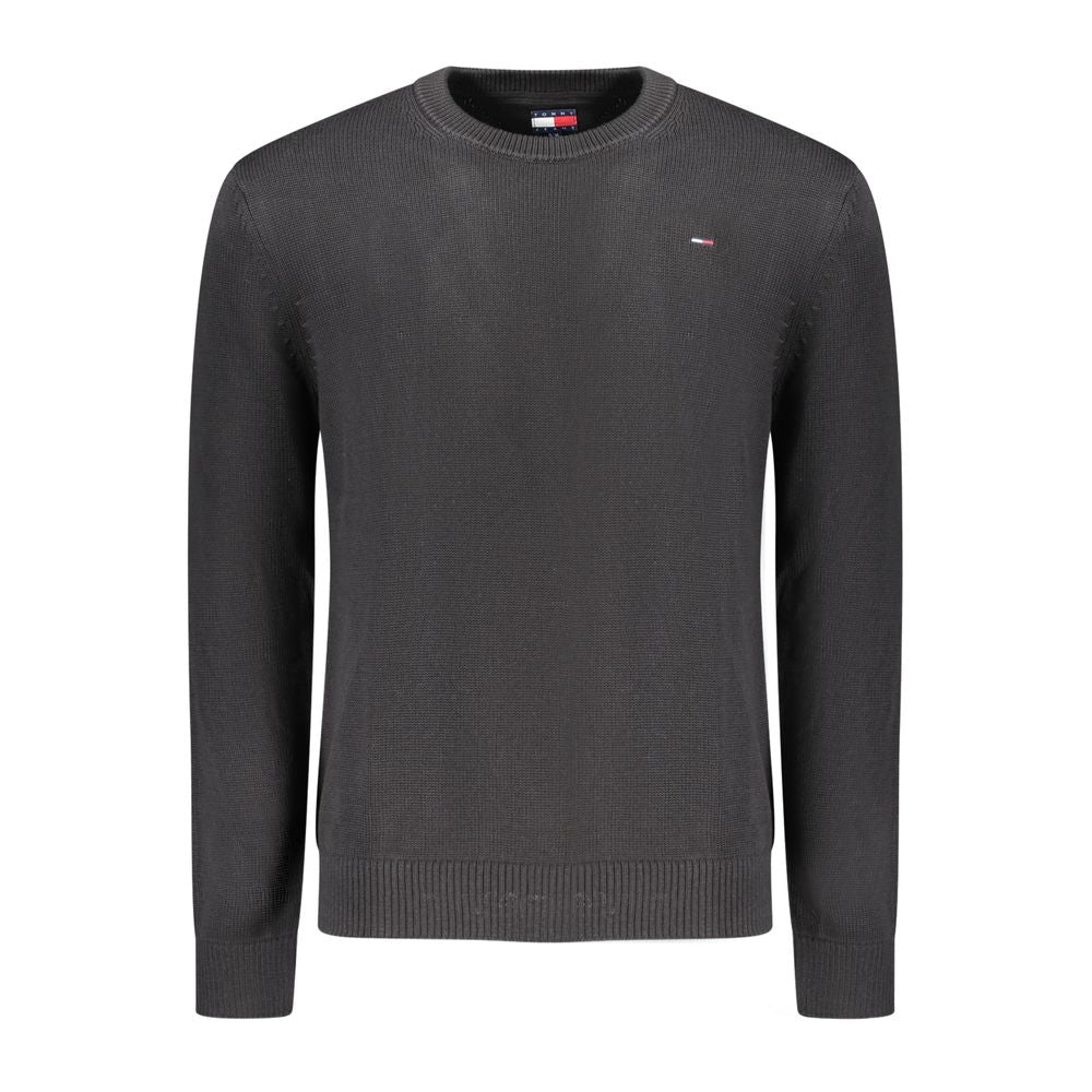 Tommy Hilfiger Black Cotton Men Sweater with crew neck and Tommy logo embroidery for stylish fashion statements.