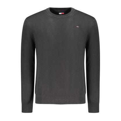 Tommy Hilfiger Black Cotton Men Sweater with crew neck and Tommy logo embroidery for stylish fashion statements.