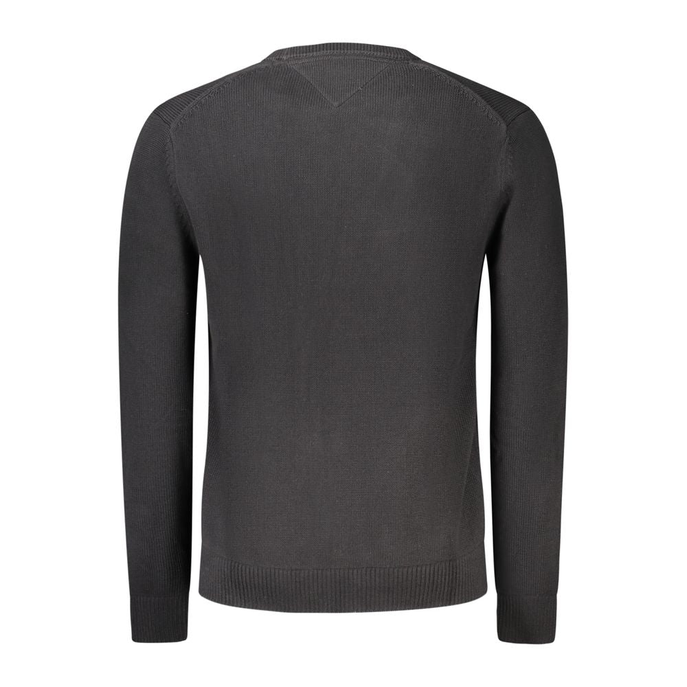 Back view of Tommy Hilfiger Black Cotton Men Sweater showcasing sleek design and organic cotton material.