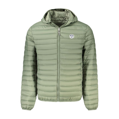 North Sails Green Polyester Men's Jacket with hood and logo applique, featuring 100-gram padding for stylish adventure.