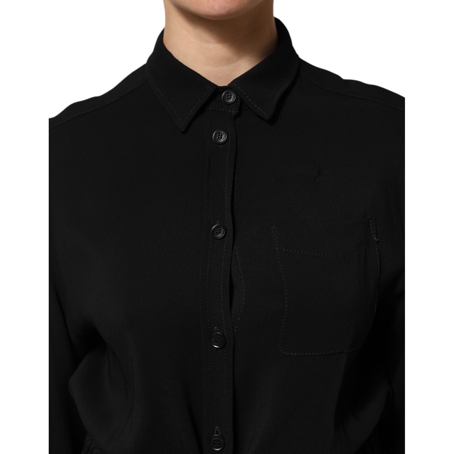 Emporio Armani Black Viscose Blend Shirt Style Belted  Dress