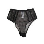 Dolce & Gabbana Black Lace Polka Dot Mesh High Waist Underwear, elegant Italian design, feminine silhouette, sheer high-waist panty.