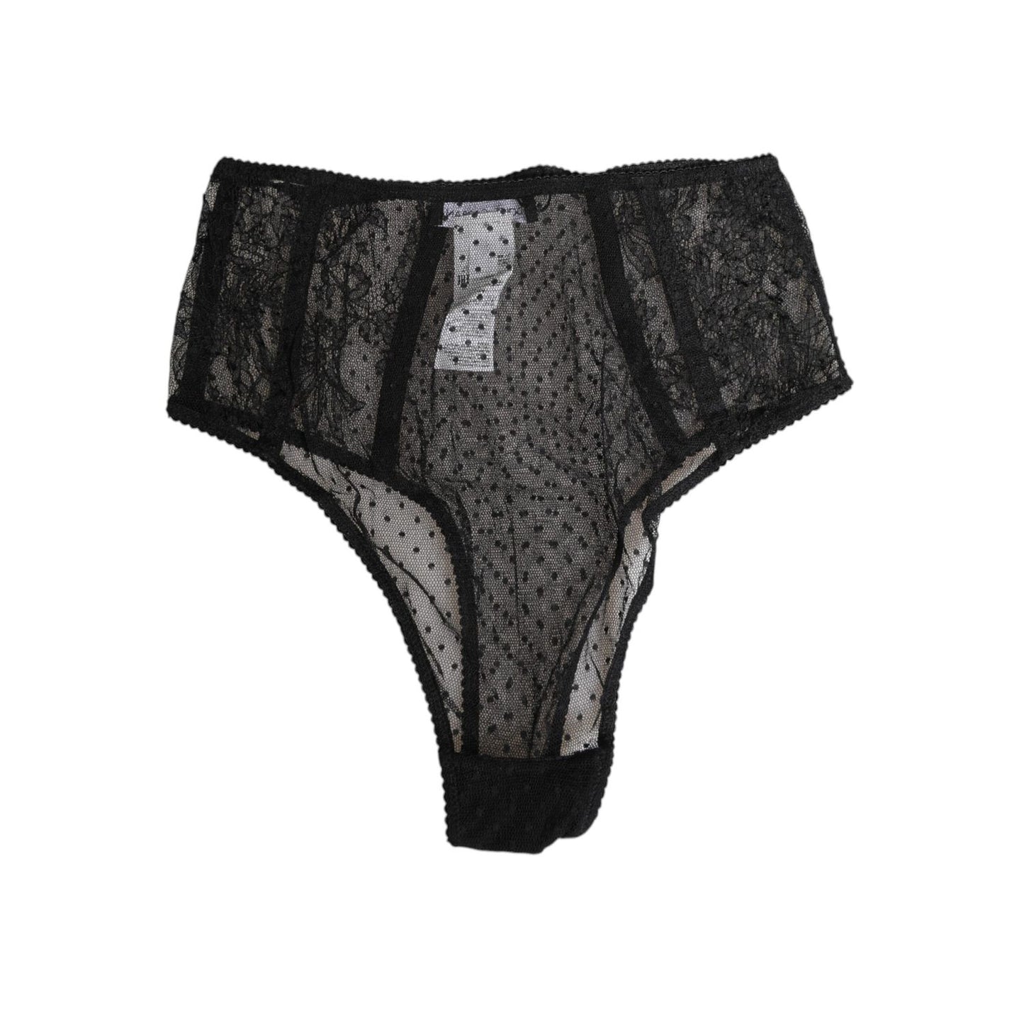 Dolce & Gabbana Black Lace Polka Dot Mesh High Waist Underwear - Sheer lacy design with polka dots offering elegant and stylish fit.