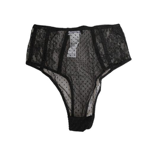 Dolce & Gabbana Black Lace Polka Dot Mesh High Waist Underwear - Sheer lacy design with polka dots offering elegant and stylish fit.