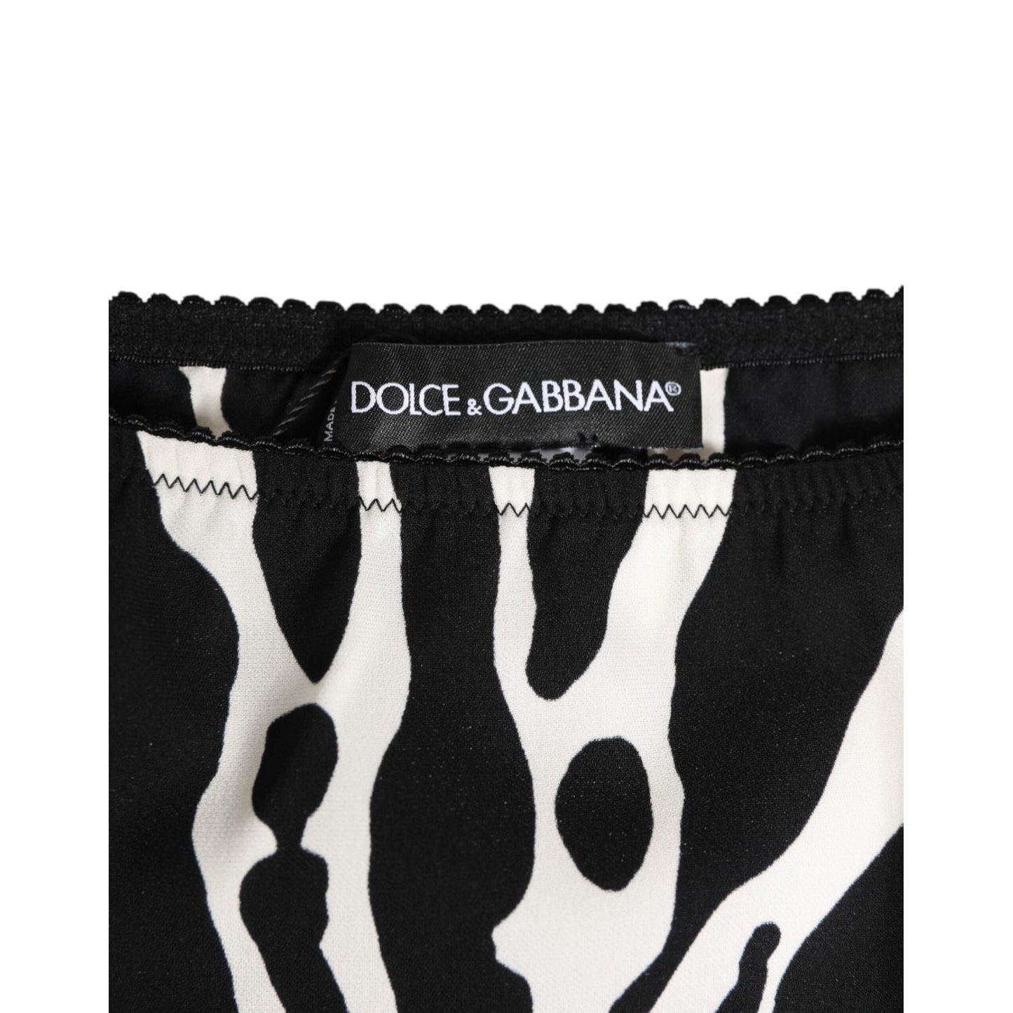 Dolce & Gabbana Black White Zebra Print Slip Briefs Underwear with logo detail, luxury silk blend, crafted in Italy.