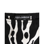 Dolce & Gabbana Black White Zebra Print Slip Briefs Underwear with logo detail, luxury silk blend, crafted in Italy.