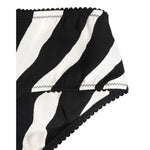 Close-up of Dolce & Gabbana Black White Zebra Print Slip Briefs Underwear with elegant detailing, made from silk and elastane.