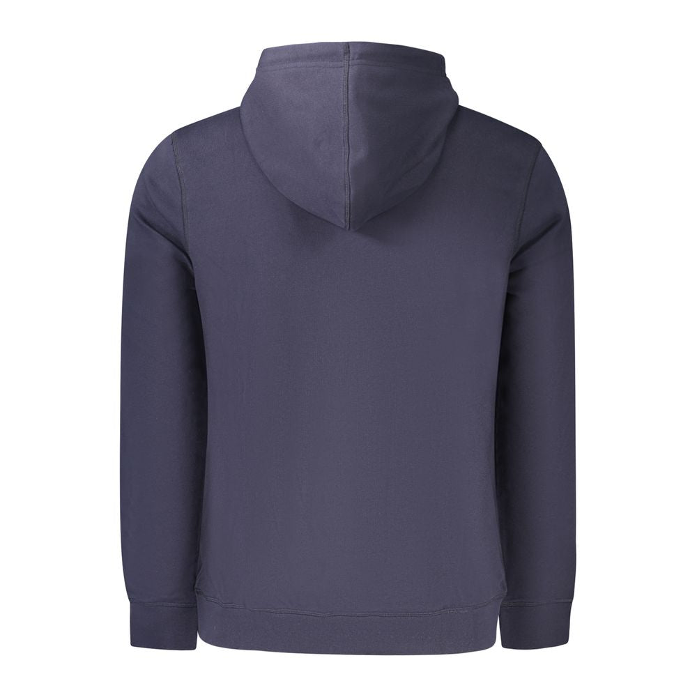 Back view of Hugo Boss Blue Cotton Men Sweater showing the hood and detailing.