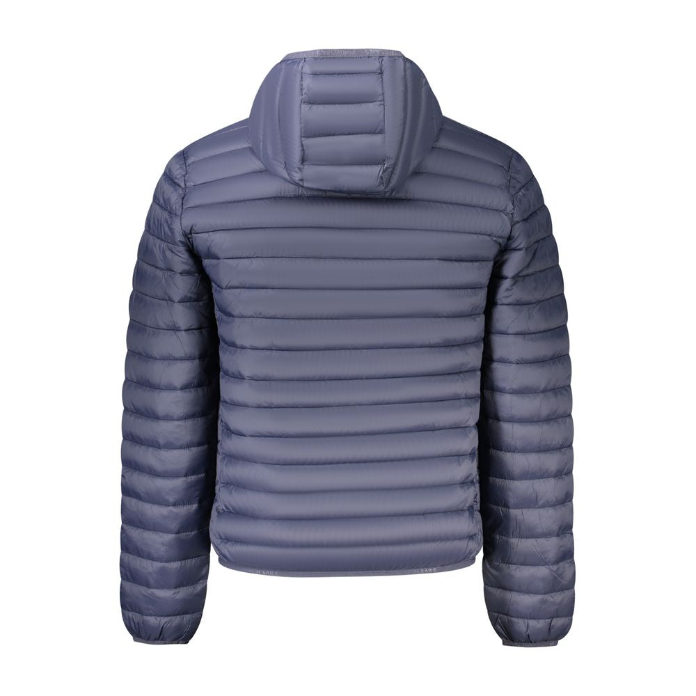 North Sails Blue Polyester Men Jacket with hood, long sleeves, and snap pockets.